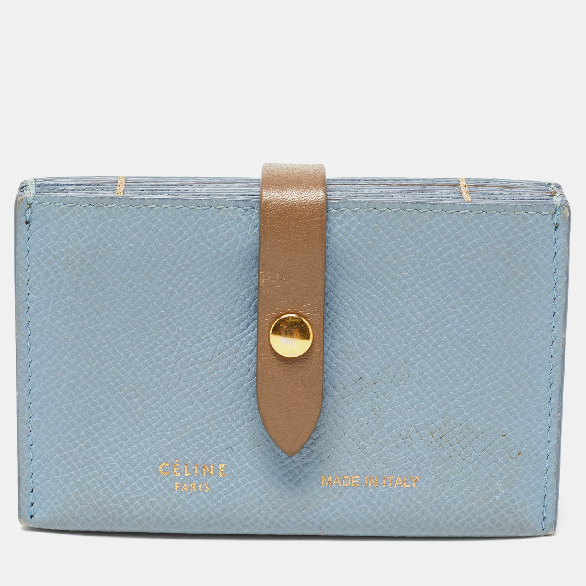 Celine Dusty Blue Grained Leather Accordeon Card Holder